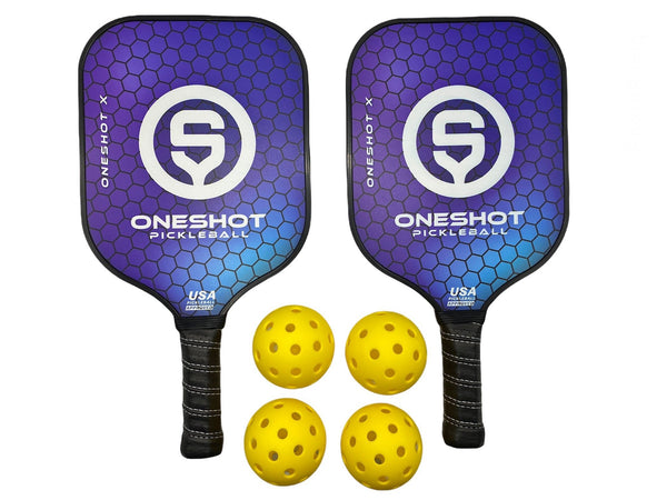 Oneshot Pickleball Paddle Set | 2 Player Pack with Pickleballs and Paddle Bag